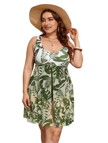 Areting Badeanzug Damen große Plus Size Badeanzug Für Frauen Konservativer Einteiliger Schlitzrock Casual Lose Beach Badeanzug-Green-XL von Areting