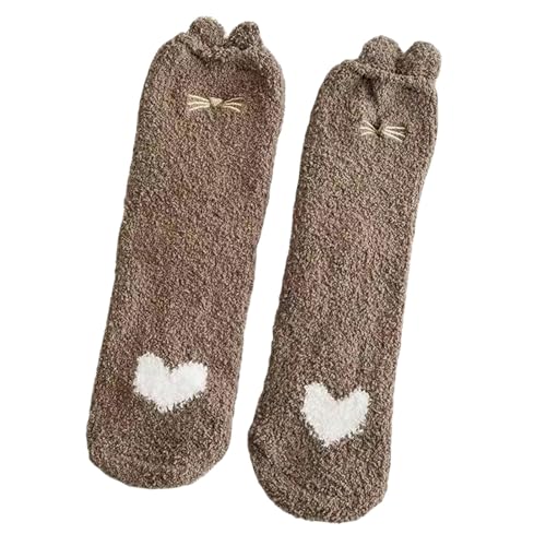 Areting Damen-socken Coral Fleece Winter Cartoon Katze Kralle Schlaf Socken Dicke Warme Halbe Fleece Warme Socken Zuhause Nette Boden Socken-Brown-one Size（A Pair） von Areting