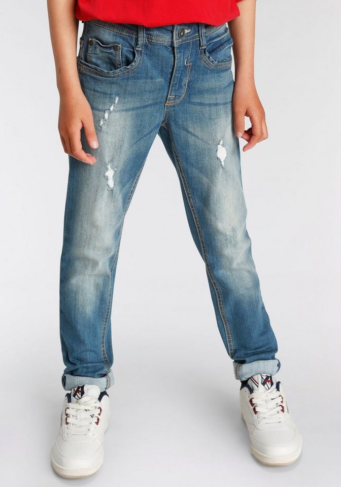 Arizona Stretch-Jeans mit schmalem Bein für Jungen skinny fit, gerade Beinform, trendiger Used-Look Arizona Stretch-Jeans mit schmalem Bein für Jungen skinny fit, gerade Beinform, trendiger Used-Look von Arizona
