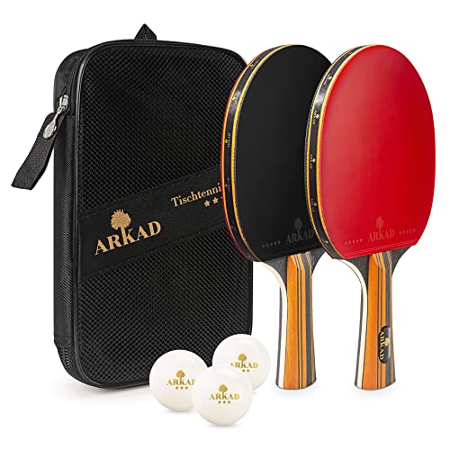 ARKAD Tischtennisschläger Set [Für Outdoor Spiele] • Premium Tischtennis, Profi Belag, 3-Sterne Tischtennisbälle & Tischtennisschläger Hülle • Schläger von Arkad