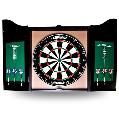 Arrow180 Series Bristle Dartscheibe Schrank Set, Natural Sisal Board Offizielle Turnier Spezifikationen, 2 x 18g Steel Darts Sets, Verstellbarer Zahlenring, Schwarz Arrow180 Series Bristle Dartscheibe Schrank Set, Natural Sisal Board Offizielle Turnier Spezifikationen, 2 x 18g Steel Darts Sets, Verstellbarer Zahlenring, Schwarz von Arrow180