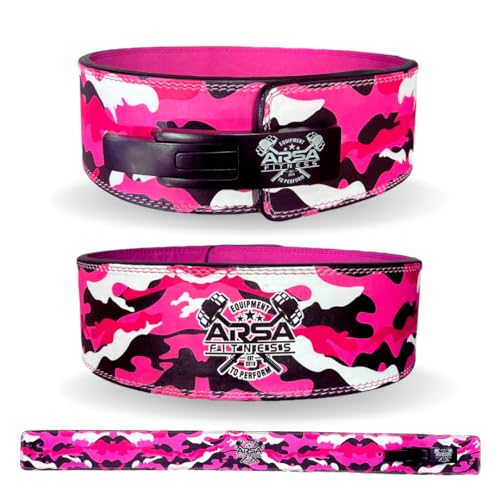 Arsa Fitness 10 mm Wettkampf-Gewichthebergürtel für Männer und Frauen, Powerlifting, Bodybuilding und Krafttraining, Camoflage-Serie, Pink Camo, Größe L von Arsa Fitness