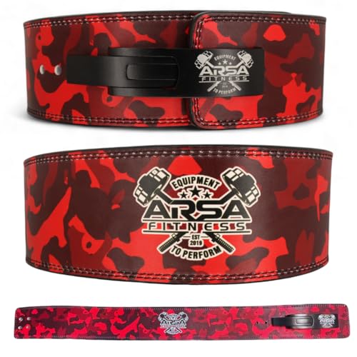 Arsa Fitness 10 mm Wettkampf-Gewichthebergürtel für Männer und Frauen, Powerlifting, Bodybuilding und Krafttraining, Camoflage-Serie (Red Camo, Medium) von Arsa Fitness