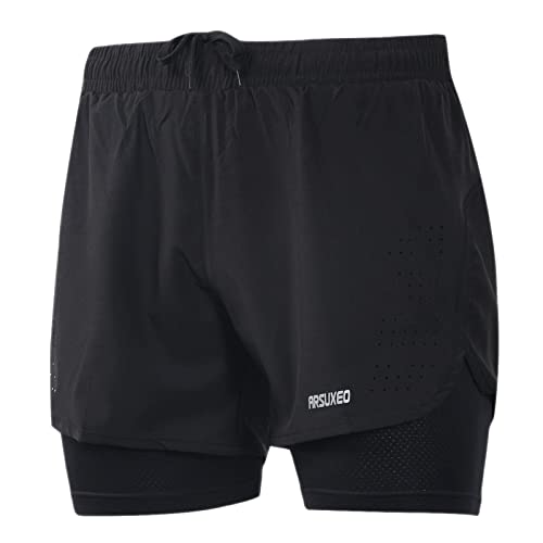 ARSUXEO Laufhose Herren Am Laufen Kurze Hose Gym Shorts mit Kompressionshose 2 in 1 Laufshorts für Fußball, Basketball oder das tägliche Leben B179 schwarz L ARSUXEO Laufhose Herren Am Laufen Kurze Hose Gym Shorts mit Kompressionshose 2 in 1 Laufshorts für Fußball, Basketball oder das tägliche Leben B179 schwarz L von ARSUXEO