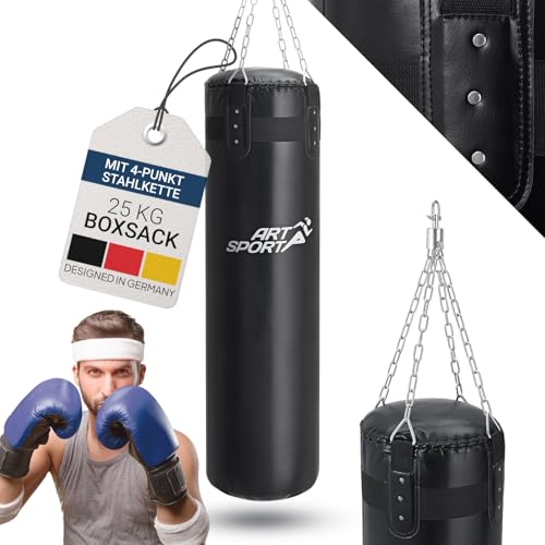 ArtSport Boxsack Set 25 kg gefüllt, Box Set mit 4-Punkt-Stahlkette für Erwachsene, Boxsack hängend 110 cm für Boxen & Kickboxen ArtSport Boxsack Set 25 kg gefüllt, Box Set mit 4-Punkt-Stahlkette für Erwachsene, Boxsack hängend 110 cm für Boxen & Kickboxen von ArtSport