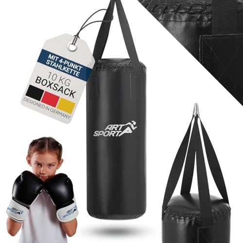 ArtSport Boxsack Kinder - 8kg Boxsack Hängend inkl. Boxhandschuhe, Bandage & Deckenhalterung - Ideales Sport Set zum Boxen ab 6 Jahren von ArtSport