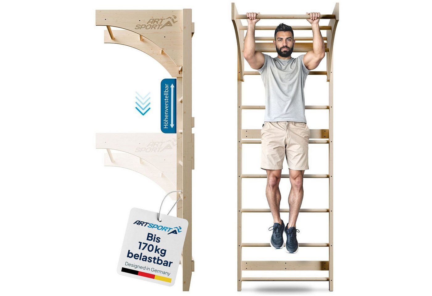 ArtSport Sprossenwand Holz Sprossenwand, für Erwachsene, Indoor Sportgerät aus Holz mit Klimmzugstange ArtSport Sprossenwand Holz Sprossenwand, für Erwachsene, Indoor Sportgerät aus Holz mit Klimmzugstange von ArtSport