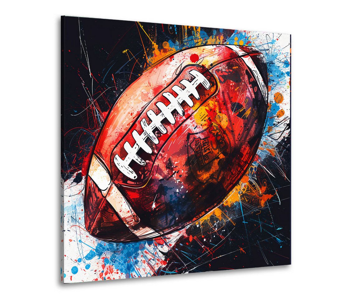 Artedinoi Leinwandbild Football in bunter Pop Art Rugby Ball Leinwandbild Wandbild Kunstdruck von Artedinoi