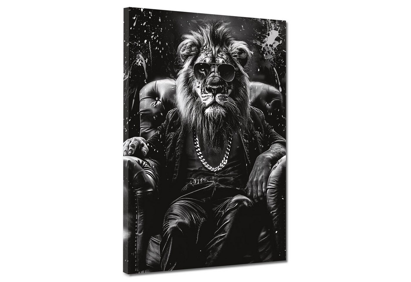 Artedinoi Leinwandbild Löwe mit Sonnenbrille im Sessel Schwarz Weiß Leinwandbild Wandbild XL Artedinoi Leinwandbild Löwe mit Sonnenbrille im Sessel Schwarz Weiß Leinwandbild Wandbild XL von Artedinoi