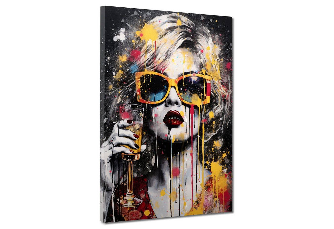 Artedinoi Leinwandbild Street Art Frau mit Sektglas und Sonnenbrille Leinwandbild Wandbild XL Artedinoi Leinwandbild Street Art Frau mit Sektglas und Sonnenbrille Leinwandbild Wandbild XL von Artedinoi