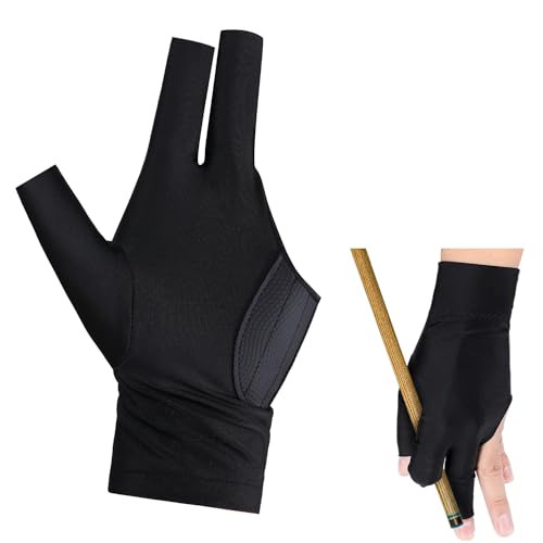 Aruicheng Billardhandschuh für Linkshänder, Drei-Finger-Pool-Queue-Handschuhe, atmungsaktiv, elastisch, Billard-Zubehör, Sporthandschuh für Damen oder Herren, Schwarz von Aruicheng