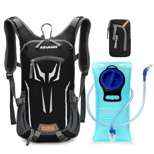 Arvano Fahrradrucksack Trinkrucksack Wasserdicht Skirucksack mit Trinkblase 2l, Regenschutz, Klein Wanderrucksack für Damen Herren, Sport Rucksack für Wandern MTB Fahrrad Skifahren Snowboard Motorrad von Arvano