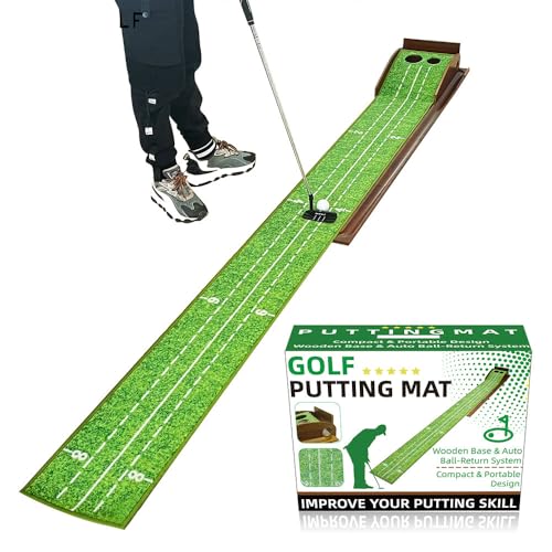 Golf Putting Mat - Holzsockel, 2,7 m mit automatischer Ballrückführung, Indoor- und Outdoor-Golf-Trainingshilfe, für Golfer von Ascent