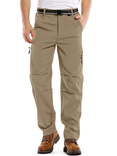 Asfixiado Herren Wanderhose Wasserdicht Softshellhose Outdoorhose Winddicht Warm Fleece Gefüttert Skihose Snowboardhose Arbeitshose Winter Trekkinghose(6070 Khaki 29) von Asfixiado