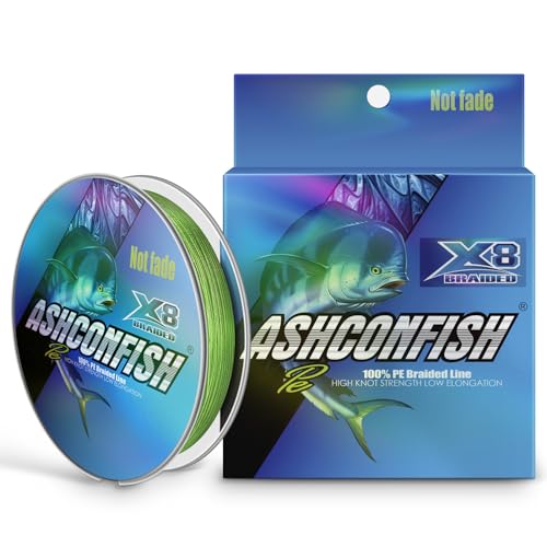 Ashconfish Geflochtene Angelschnur, farbecht, 8 Stränge, superstark, abriebfest, kein Dehnen, 2,7 kg bis 136 kg, fluoreszierendes Grün, 100 m - 45,4 kg/0,55 mm von Ashconfish