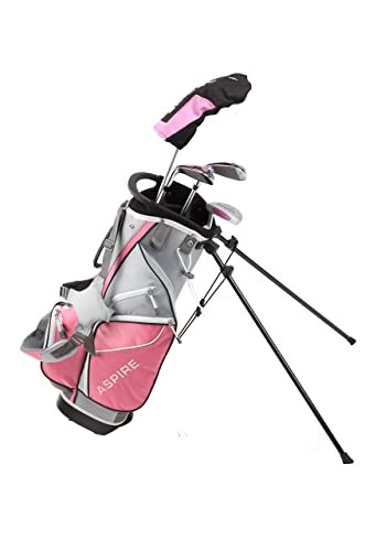Aspire Golf Junior Plus Komplettes Golfschläger-Set für Kinder, Kinder – 5 Altersgruppen Jungen und Mädchen – rechte Hand, echte Mädchen Junior Golftasche, Kinder Golfschläger Set (rosa Alter 5–6) von Aspire Golf