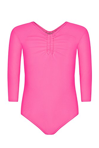 Assoluta Mädchen Kinder 3/4 Arm Gymnastikanzug Ballettanzug neon pink 158 von Assoluta