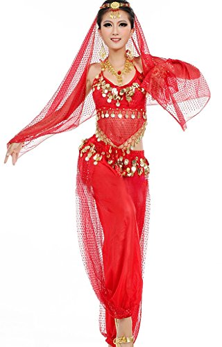 Astage Damen Bauchtanz Kostüme Set Indischer Tanz Darbietungen Kleidung, Rot, Fits DE 32-40 Astage Damen Bauchtanz Kostüme Set Indischer Tanz Darbietungen Kleidung, Rot, Fits DE 32-40 von Astage
