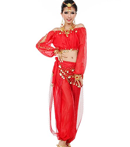 Astage Frauen Bauchtanz Anzug Kostüm Active Wear Longsleeve Top Hosen Sets Rot Astage Frauen Bauchtanz Anzug Kostüm Active Wear Longsleeve Top Hosen Sets Rot von Astage