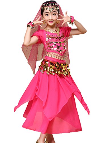 Astage Mädchen Kleid Bauchtanz Indianisch Halloween Karneval Kostüme L Hotpink von Astage