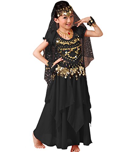 Astage Mädchen Kleid Bauchtanz Indianisch Halloween Karneval Kostüme Schwarz S von Astage