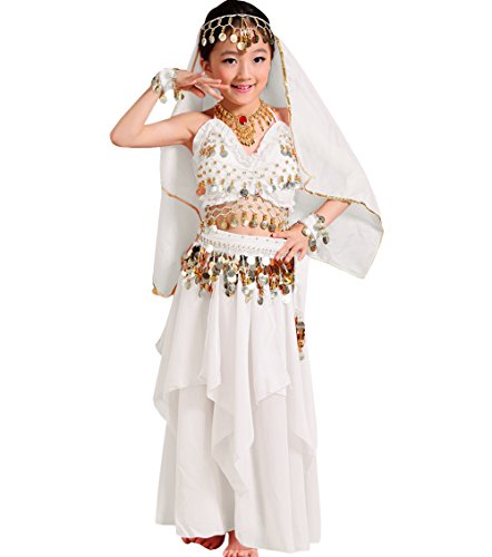 Astage Mädchen Kleid Kinder Bauchtanz Halloween Karneval Kostüm-Sätze Weiß S von Astage