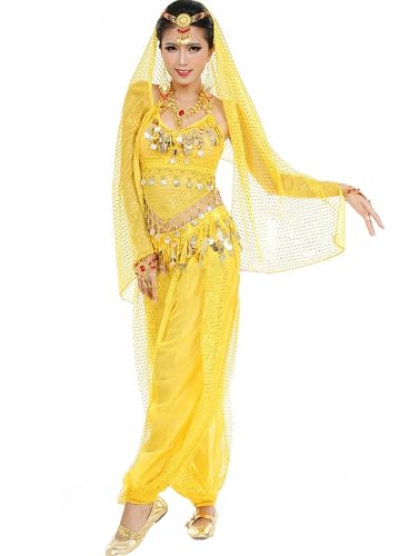 Astage Damen Bauchtanz Kostüme Set Indischer Tanz Darbietungen Kleidung Gelb Astage Damen Bauchtanz Kostüme Set Indischer Tanz Darbietungen Kleidung Gelb von Astage