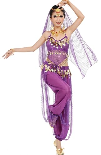 Damen Bauchtanz Kostüme Set Indischer Tanz Darbietungen Kleidung Violett, Violett, Fits DE 32-40 Damen Bauchtanz Kostüme Set Indischer Tanz Darbietungen Kleidung Violett, Violett, Fits DE 32-40 von Astage