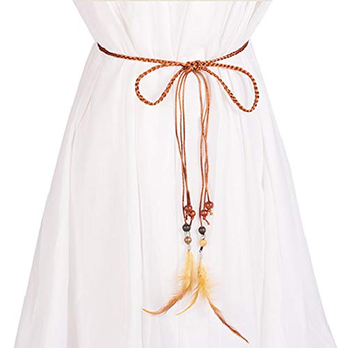 Asudaro Damen Mädchen Federgürtel Böhmen Nationaler Stil Taillenkette Kleid Gürtel Taille Gurt Geflochtene Gürtel mit Feder Anhänger und Kügelchen Asudaro Damen Mädchen Federgürtel Böhmen Nationaler Stil Taillenkette Kleid Gürtel Taille Gurt Geflochtene Gürtel mit Feder Anhänger und Kügelchen von Asudaro