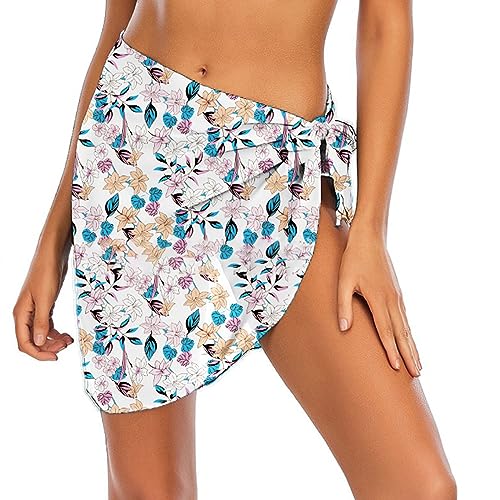 Asukohu Kurzer Sarong-Überzug für Damen, seitlich gebunden, Badeanzug, Wickelrock, Badeanzug, Strand-Bikini, Bademode, Rock von Asukohu