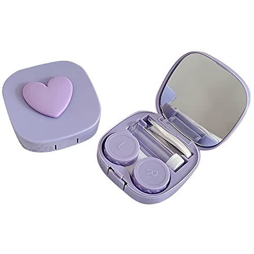 Asukohu Süßer Kontaktlinsenbehälter (quadratisch und Herz) für Reisen und Zuhause, buntes Herzlinsenentferner-Werkzeug-Set mit Kontaktlinsenbehälter, violett von Asukohu