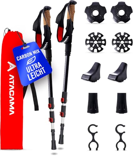 ATACAMA Wanderstöcke Teleskop aus Carbon und Aluminium - Nordic Walking Stöcke Damen und Herren - Walking Stöcke verstellbar Gummipuffer - Teleskopstock Wanderstöcken verstellbar Wanderstock leicht ATACAMA Wanderstöcke Teleskop aus Carbon und Aluminium - Nordic Walking Stöcke Damen und Herren - Walking Stöcke verstellbar Gummipuffer - Teleskopstock Wanderstöcken verstellbar Wanderstock leicht von Atacama