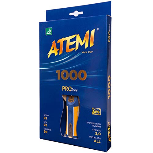 Atemi ProLine 1000 Tischtennisschläger |Überlegene Kontrolle und Leistung |ITTF-zugelassener Belag |Natürliche Materialien |Ideal für alle Spielstärken |Aktualisierte Griffe, Farben und Verpackung von Atemi