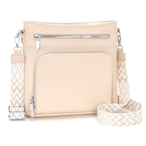 Atgbiem Umhängetasche Damen Mittelgroß Handtasche Groß Taschen Damen Beige Crossbody mit Geldbörsenfunktion von Atgbiem