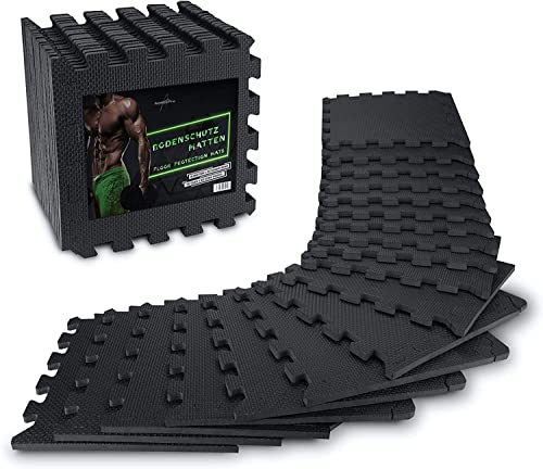 AthleticPro Bodenschutzmatte Fitness [31x31cm] - 18 extra dicke Bodenmatten [20% mehr Schutz] - Rutschfeste Schutzmatten für Fitnessraum&Fitnessgerät von AthleticPro