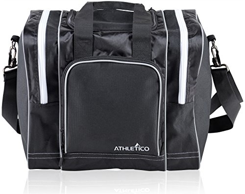 Athletico Bowling-Tasche für Einzelbälle, Einzelball-Tragetasche mit gepolstertem Ballhalter, passend für EIN einzelnes Paar Bowlingschuhe bis Herrengröße 4, Schwarz Athletico Bowling-Tasche für Einzelbälle, Einzelball-Tragetasche mit gepolstertem Ballhalter, passend für EIN einzelnes Paar Bowlingschuhe bis Herrengröße 4, Schwarz von Athletico
