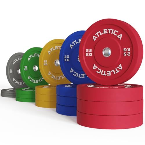 ATLETICA Color Bumper Plates 300kg Setpreis | Farbige und geräusch- sowie stoßdämpfende Vollgummi-Ummantelung | Robust & langlebig | Ø 50mm Edelstahlring von Atletica