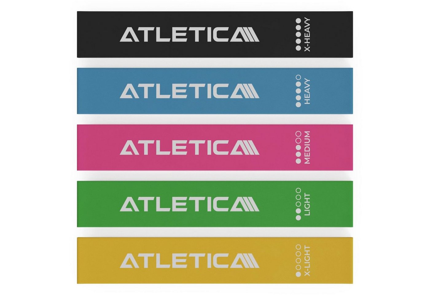 ATLETICA Mini-Widerstandsbänder Set, 5 Stärken, 100% Latex Fitnessband von ATLETICA