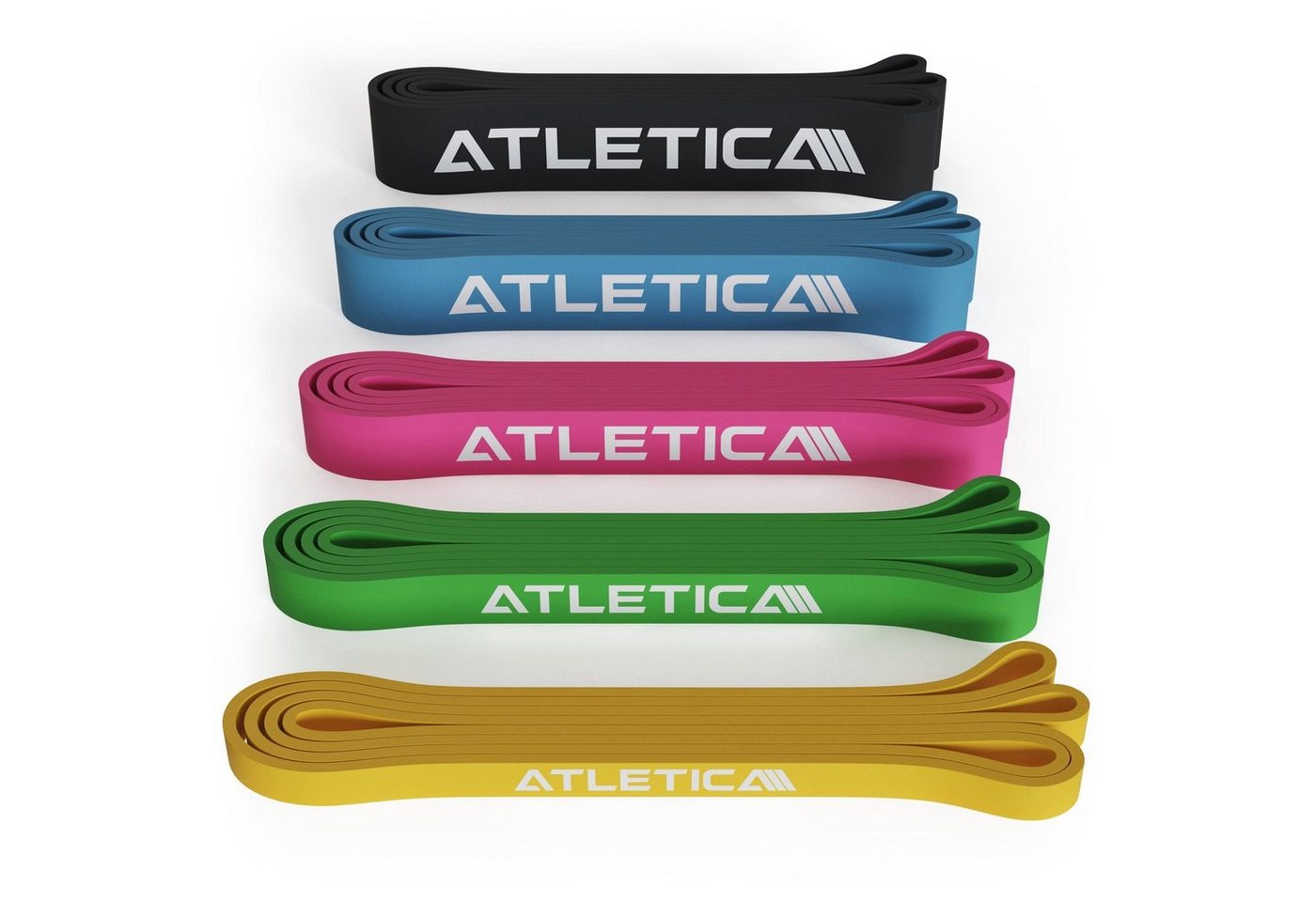 ATLETICA Resistance Bands, Volles Set Volles Set, Alle 5 Stärken, 100% Latex Fitnessband von ATLETICA