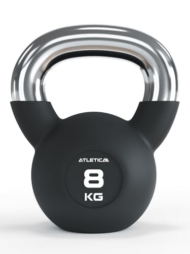 ATLETICA Kettlebells | 4-32 kg |Gummierte Kugelhantel mit Chromgriff | Hochwertige Stahllegierung | Studioqualität | Funktionelles Ganzkörpertraining Gewicht 8kg von Atletica