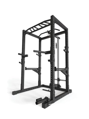 Atletica R7-Cage Power Rack | Power Rack mit Latzug- und Ruderstation, Multi-Grip Pull-Up Bar, Dip-Barren, Spotter Arme, 4 J-Hooks und Landmine Größe 220 cm von Atletica