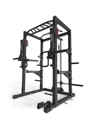 Atletica R7-Kano Power Rack | Power Rack mit Latzug-/Ruderstation, Jammer/Spotter Arms, Pull-Up/Dip Bar, J-Hooks, Weight-Pins, Landmine, Band Pegs Größe 220 cm von Atletica