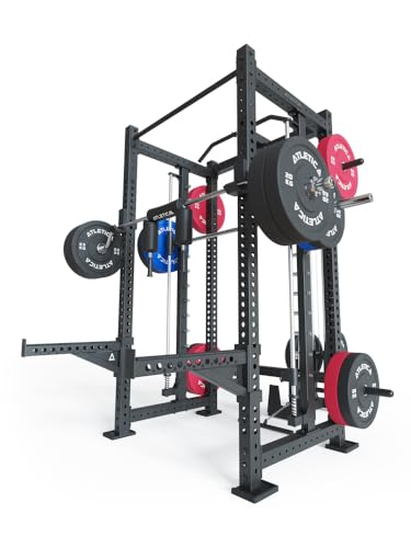 Atletica R8 Spectre Medium | Power Rack | Smith Machine inklusive | Latzug-Anbau mit Leg Blocker optional| 3mm Stahl Größe inklusive Latzug - Weight Stack (Steckgewichte) von Atletica