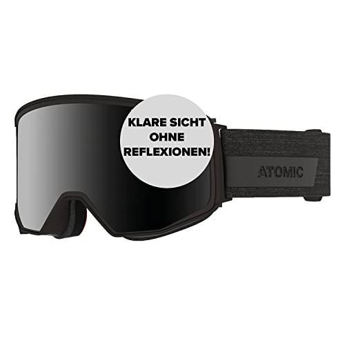 ATOMIC FOUR Q STEREO Skibrille - Schwarz - Skibrillen mit großem Sichtfeld - Hochwertig verspiegelte Snowboardbrille - Brille mit Live Fit Rahmen - Skibrille für Brillenträger von ATOMIC