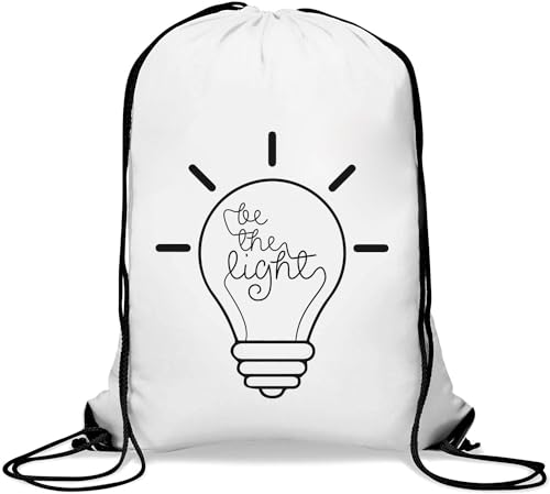Atspauda Be The Light Light Bulb Graphic Gym Sack Casual Drawstring Bag White, weiß, Einheitsgröße von Atspauda