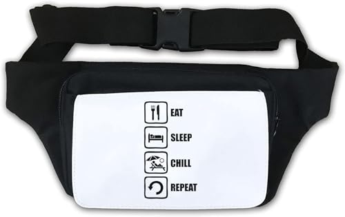 Bauchtasche mit Aufschrift "Eat Sleep Chill Repeat", Weiß, weiß, Einheitsgröße von Atspauda