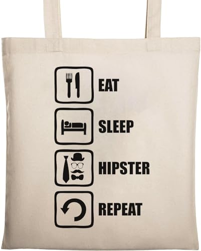 Eat Sleep Hipster Repeat Slogan Natürliche ökologische Baumwolle Tote Bag Beige, beige, Einheitsgröße von Atspauda