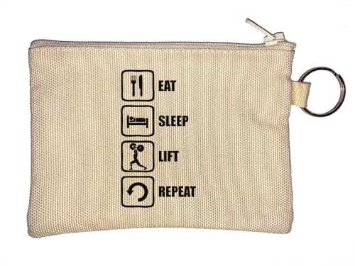 Eat Sleep Lift Repeat Sport Gym Slogan Schlüsselanhänger Münzbörse Beige, beige, Einheitsgröße von Atspauda