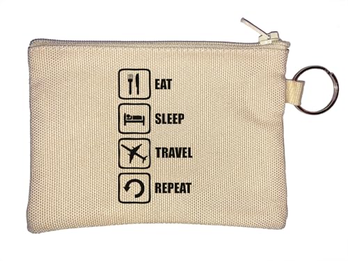 Eat Sleep Travel Repeat Flugzeug Logo Schlüsselanhänger Münzbörse Beige, beige, Einheitsgröße von Atspauda