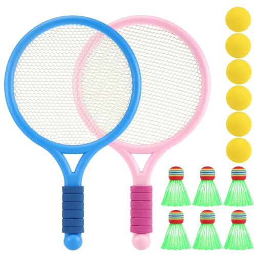 2 in 1 Kinder Tennisschläger, Badminton Set Kinder mit 6 Tennisbälle und 6 Badmintonschläger, Tennisschläger für Kinder für Indoor und Outdoor Übungen und Sportarten (Blau und Rosa) von Auauraintt